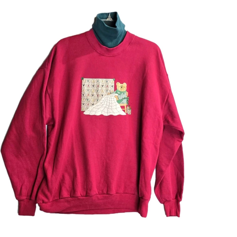 Gopher XL Vintage Teddy Bear Sweater Red Green Grannycore Quit 90's